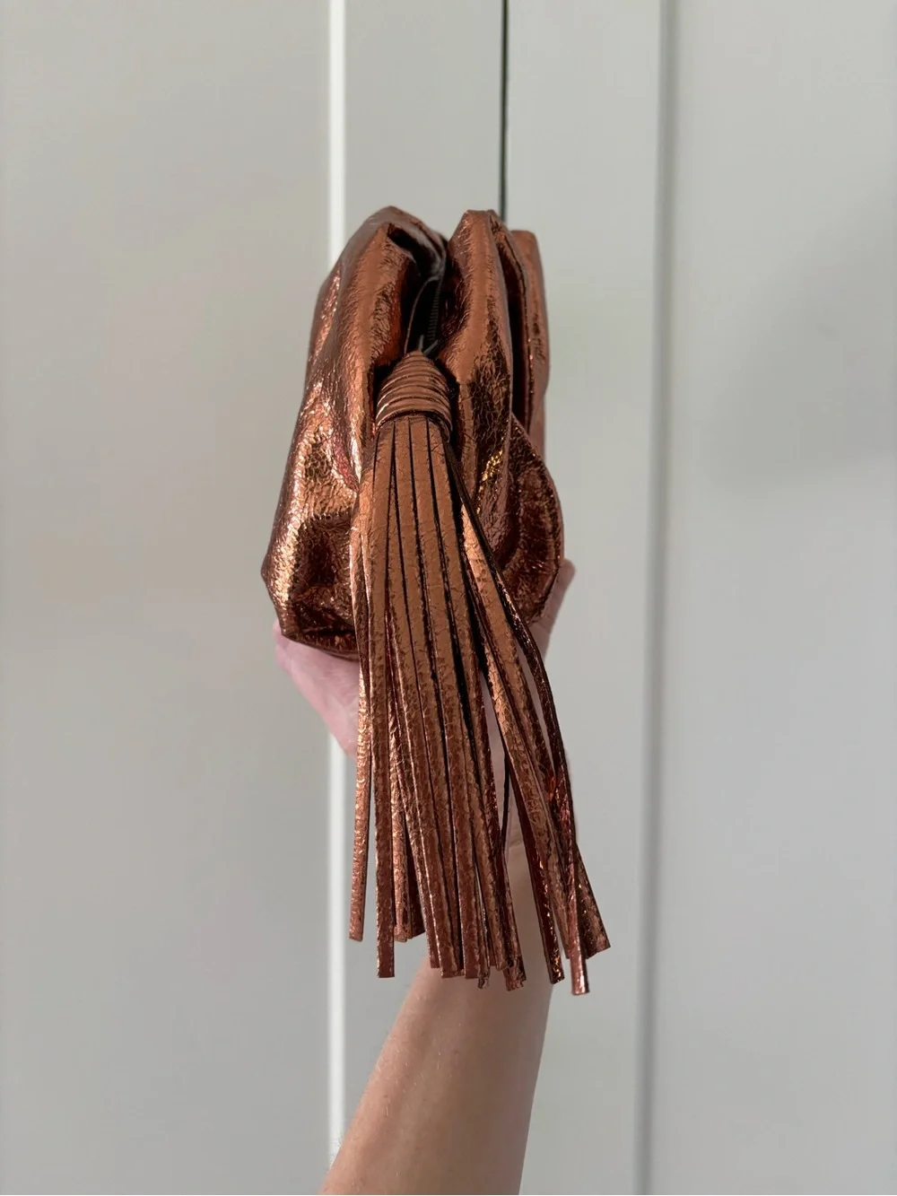 Rebecca Minkoff Copper Ruched Metallic Zip Clutch Bag